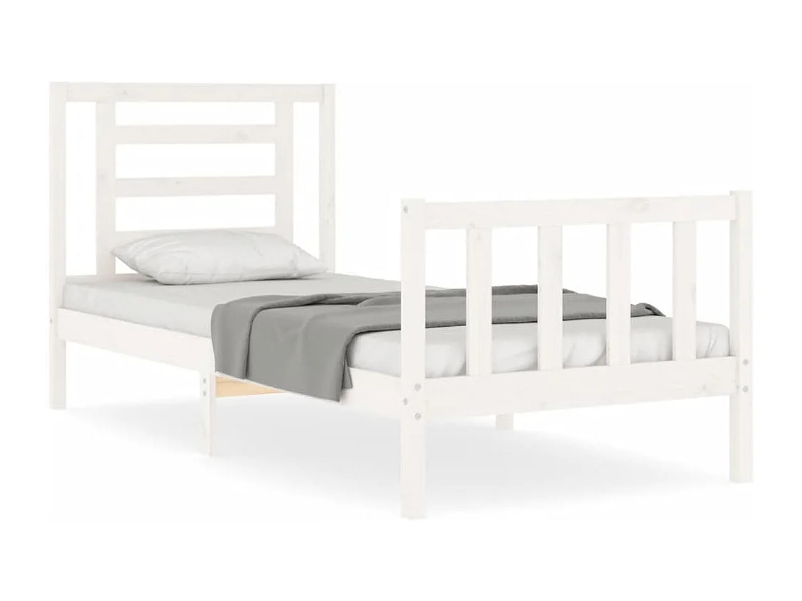 Lit simple | Lit adulte, enfant | Cadre de lit blanc bois de pin massif 75x190 cm