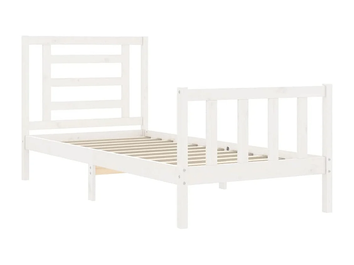 Lit simple | Lit adulte, enfant | Cadre de lit blanc bois de pin massif 75x190 cm