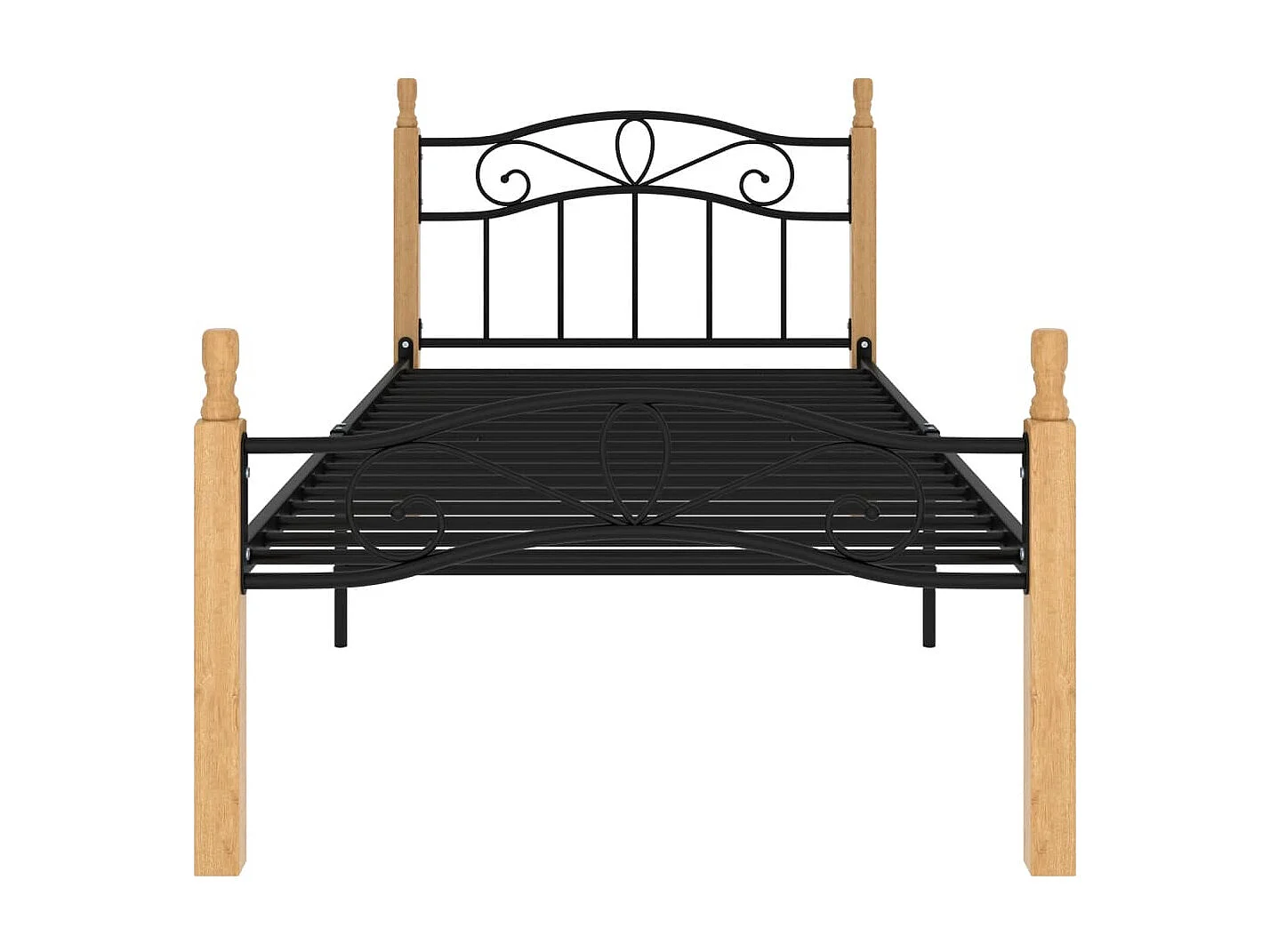 Lit simple | Lit adulte, enfant | Cadre de lit noir métal bois chêne massif 90x200cm