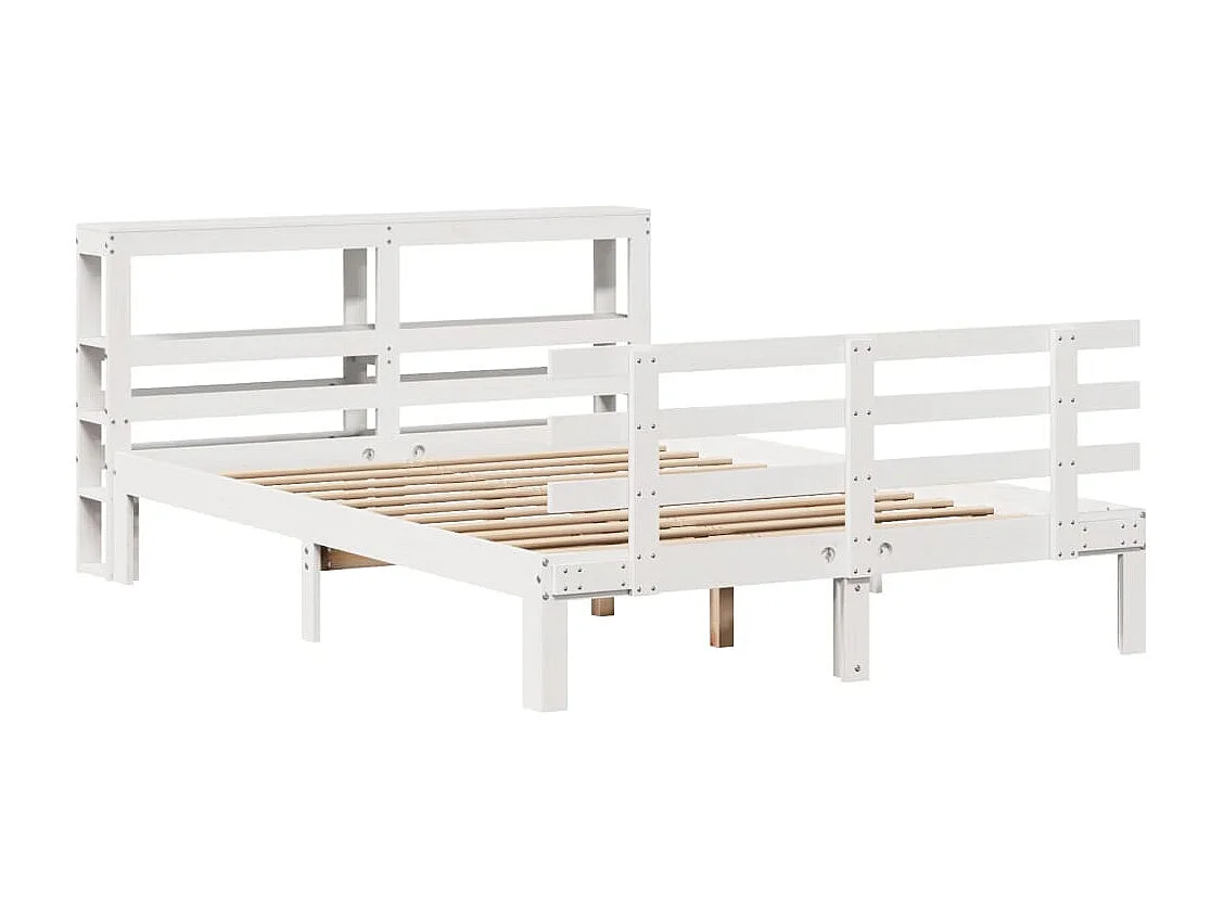 Letto per adulti | Letto matrimoniale | Giroletto con Testiera Bianco 150x200 cm Legno Massello di Pino