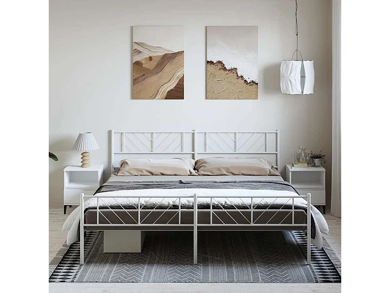 Lit double | Lit adulte | Cadre de lit métal et pied de lit blanc 193x203 cm