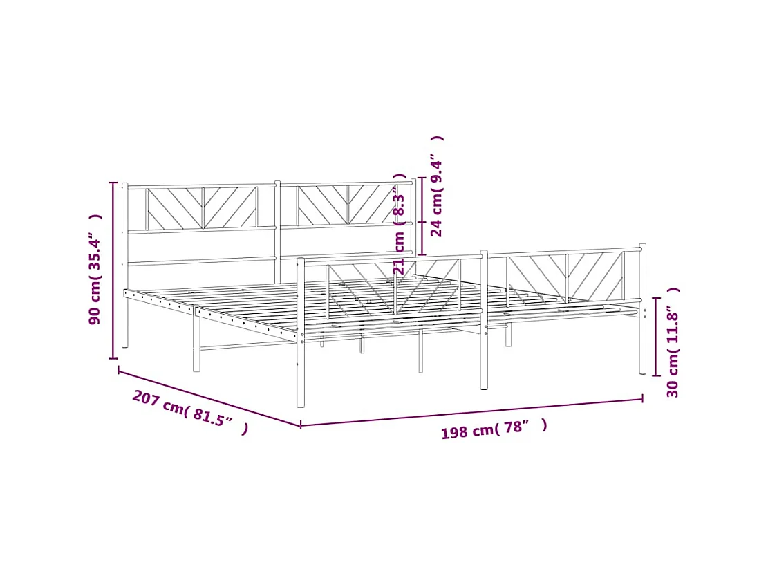 Lit double | Lit adulte | Cadre de lit métal et pied de lit blanc 193x203 cm