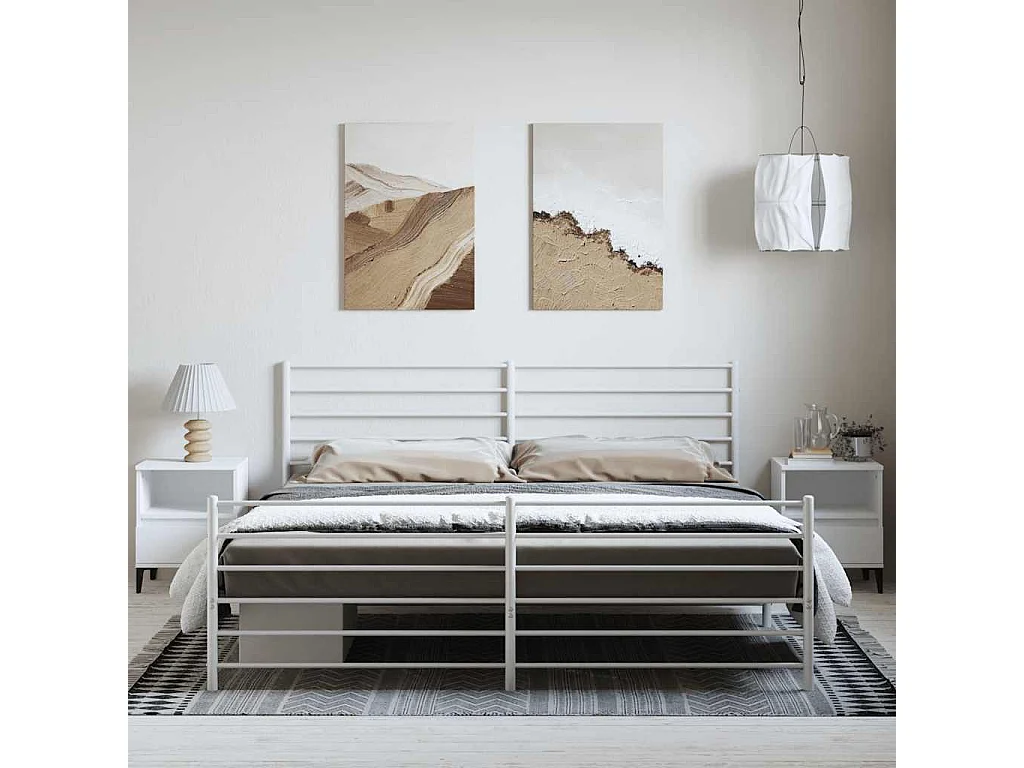Lit double | Lit adulte | Cadre de lit métal et pied de lit blanc 193x203 cm