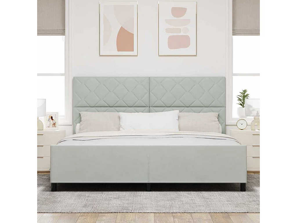 Lit double | Lit adulte | Cadre de lit avec tête de lit Gris clair 200x200 cm Velours