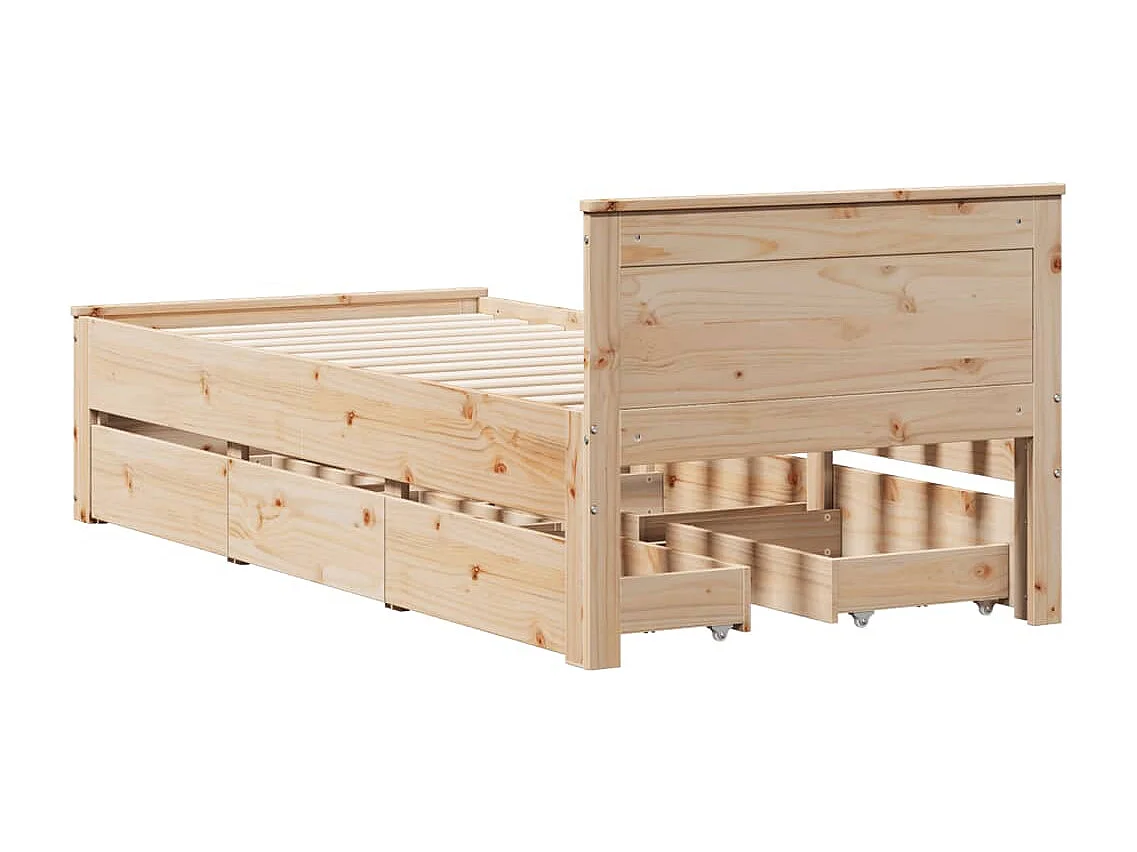 Lit simple | Lit adulte, enfant | Cadre de lit avec tête de lit 90x200cm bois de pin