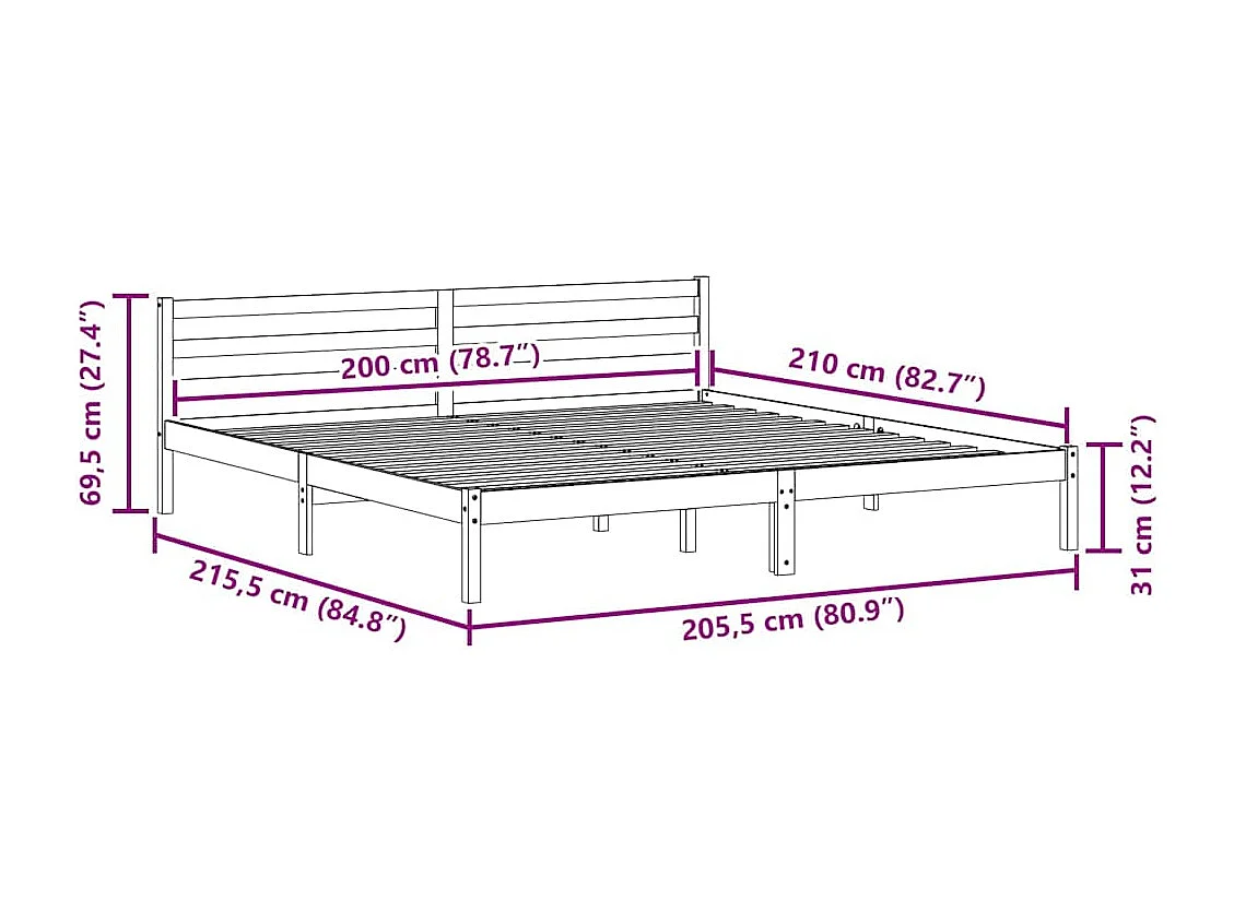 Lit double | Lit adulte | Cadre de lit Marron 210x200 cm Bois massif en pin