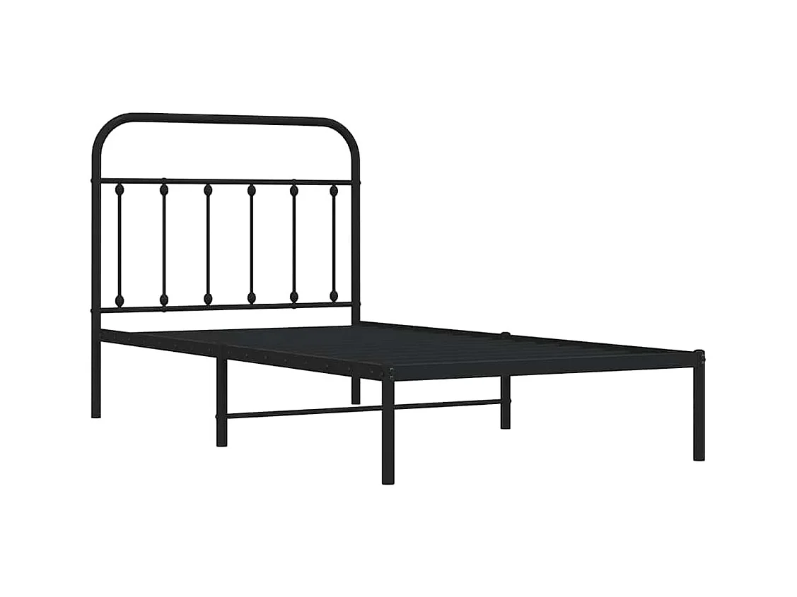 Lit simple | Lit adulte, enfant | Cadre de lit métal avec tête de lit noir 100x190cm