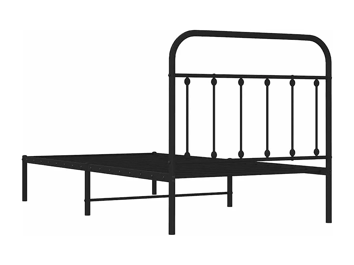 Lit simple | Lit adulte, enfant | Cadre de lit métal avec tête de lit noir 100x190cm