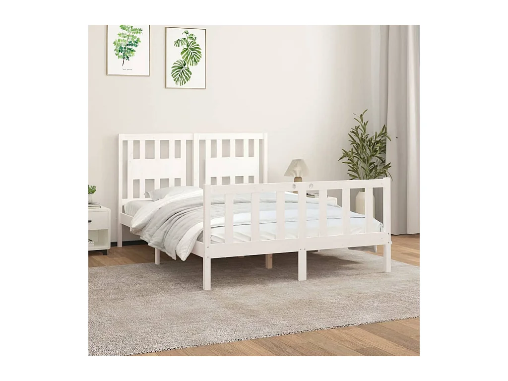 Lit simple | Lit adulte, enfant | Cadre de lit blanc bois de pin massif 120x200 cm