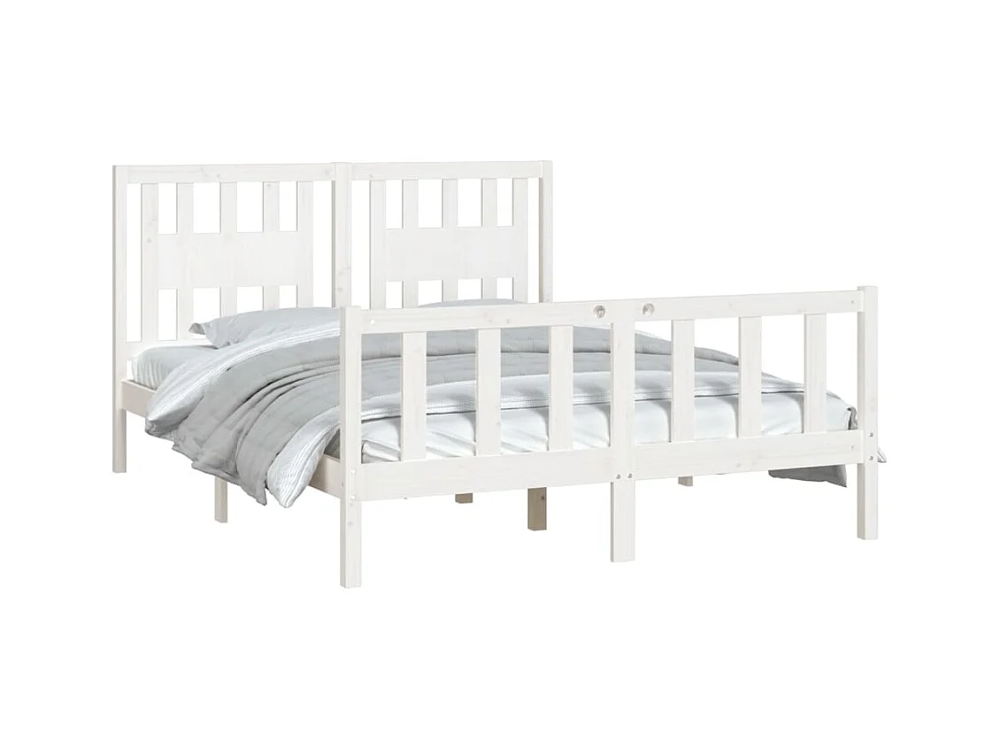 Lit simple | Lit adulte, enfant | Cadre de lit blanc bois de pin massif 120x200 cm