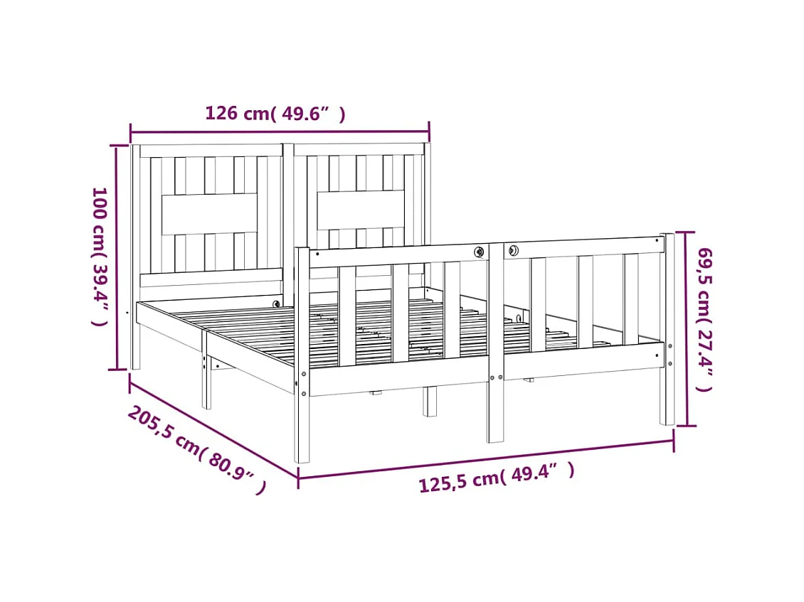 Lit simple | Lit adulte, enfant | Cadre de lit blanc bois de pin massif 120x200 cm