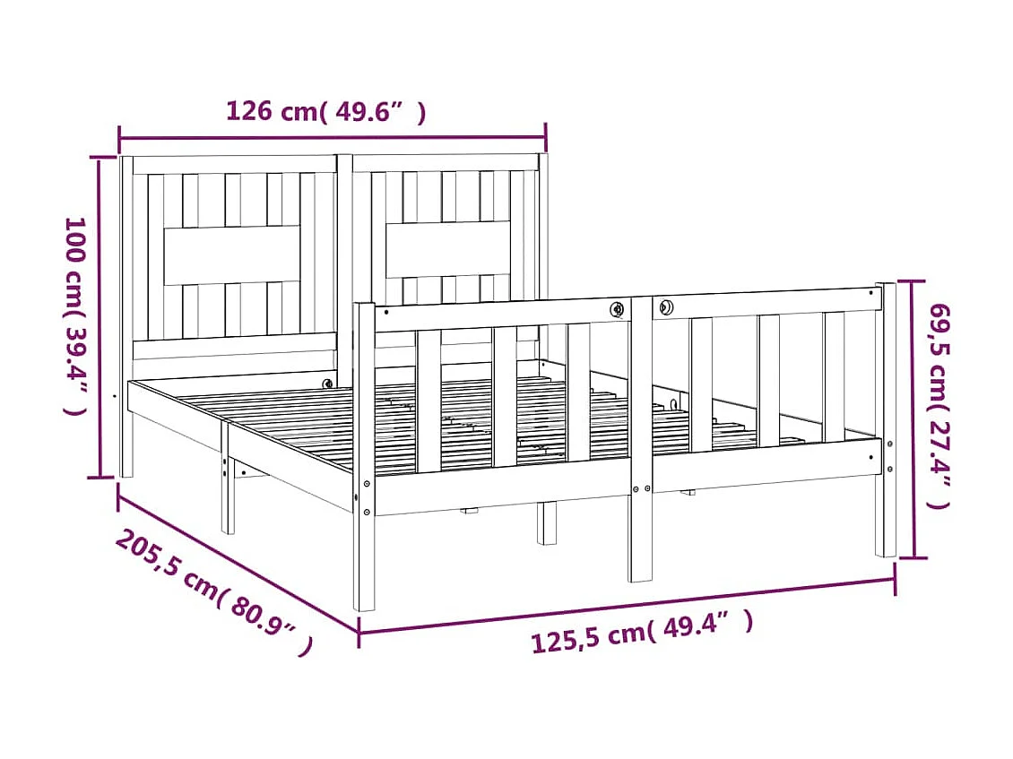 Lit simple | Lit adulte, enfant | Cadre de lit blanc bois de pin massif 120x200 cm