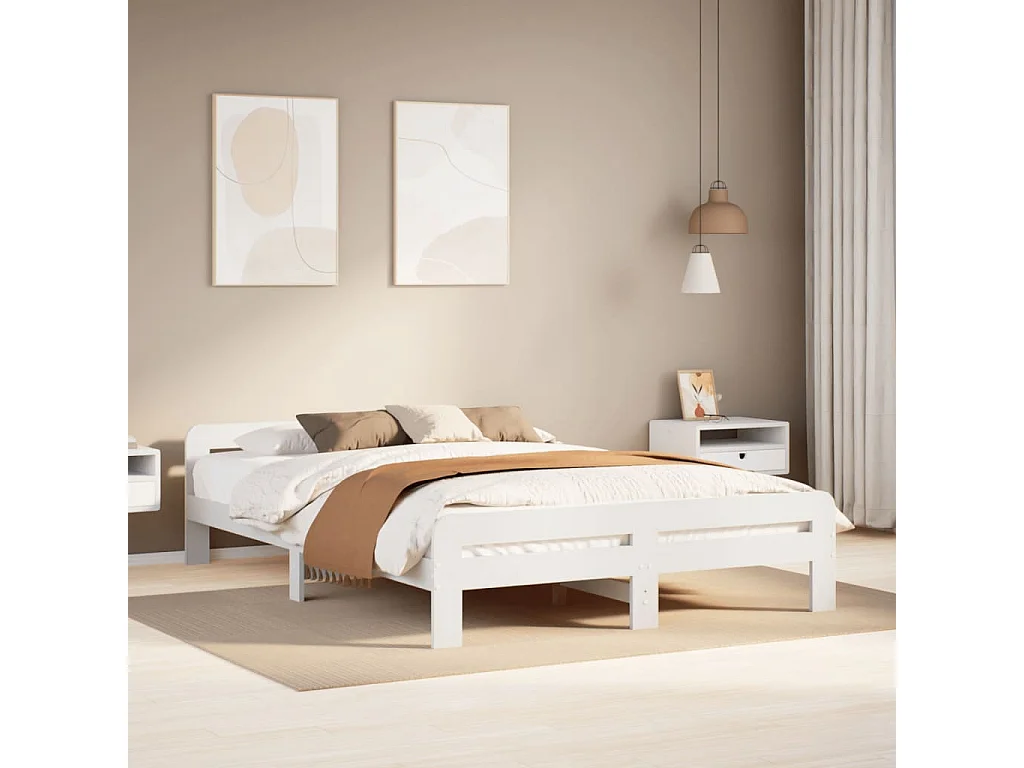 Lit double | Lit adulte | Cadre de lit blanc 140x200 cm bois de pin massif