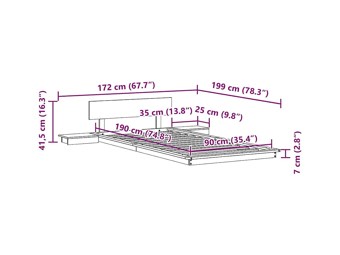 Lit simple | Lit adulte, enfant | Cadre de lit Blanc 90x190 cm bois