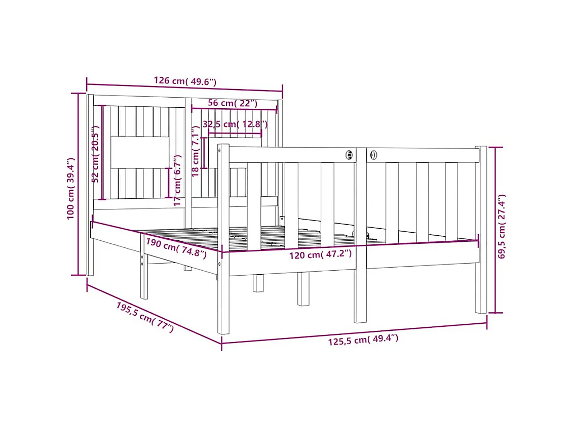 Lit simple | Lit adulte, enfant | Cadre de lit 120x190 cm bois massif