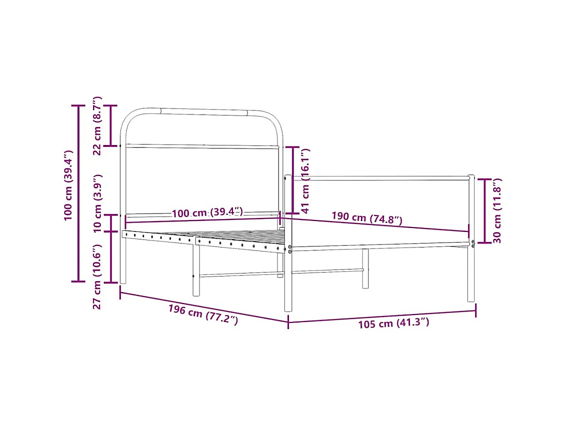 Letto per adulti | Letto singolo | Giroletto senza Materasso Rovere Sonoma 100x190cm in Truciolato
