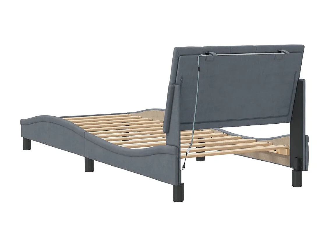 Lit simple | Lit adulte, enfant | Cadre de lit avec LED gris foncé 90x200 cm velours