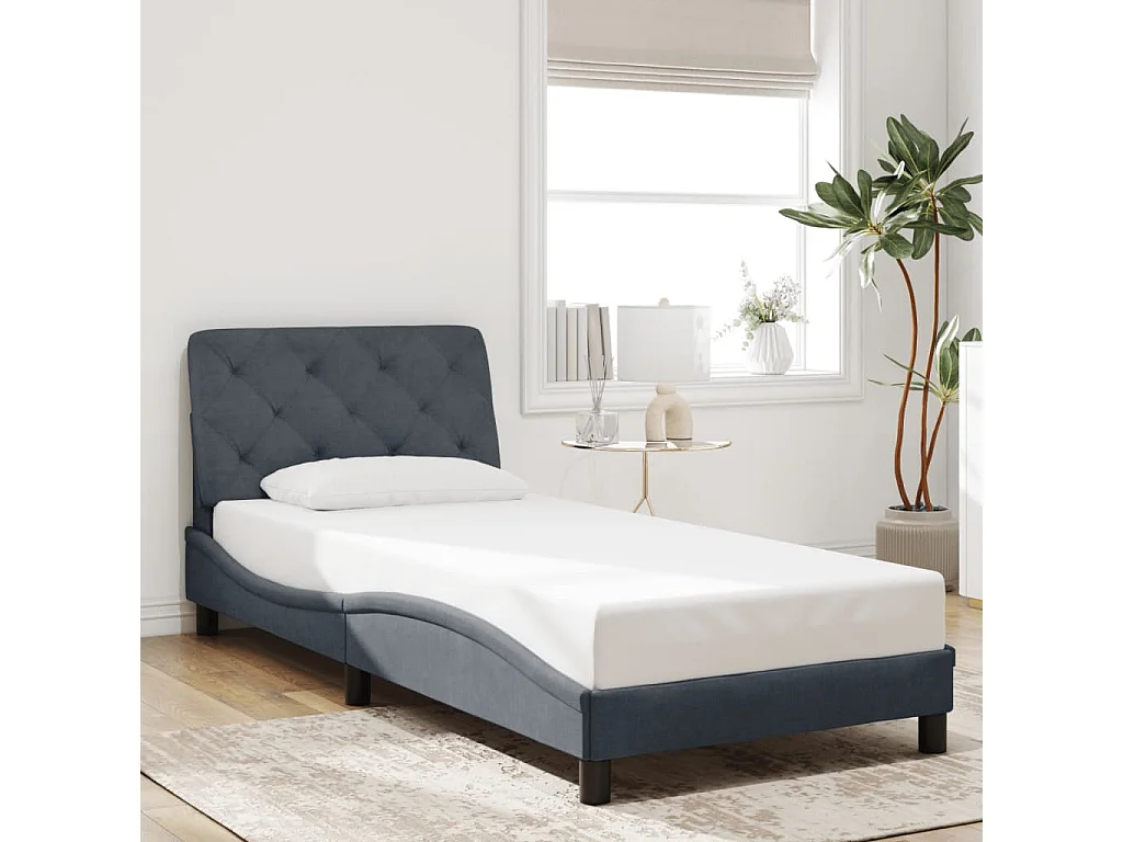 Lit simple | Lit adulte, enfant | Cadre de lit gris foncé 90x190 cm velours