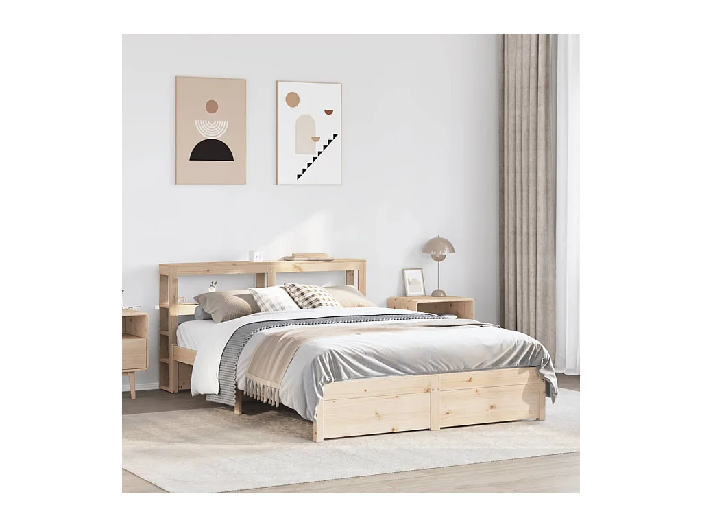 Letto per adulti | Letto matrimoniale | Giroletto con Testiera 160x200 cm in Legno Massello di Pino