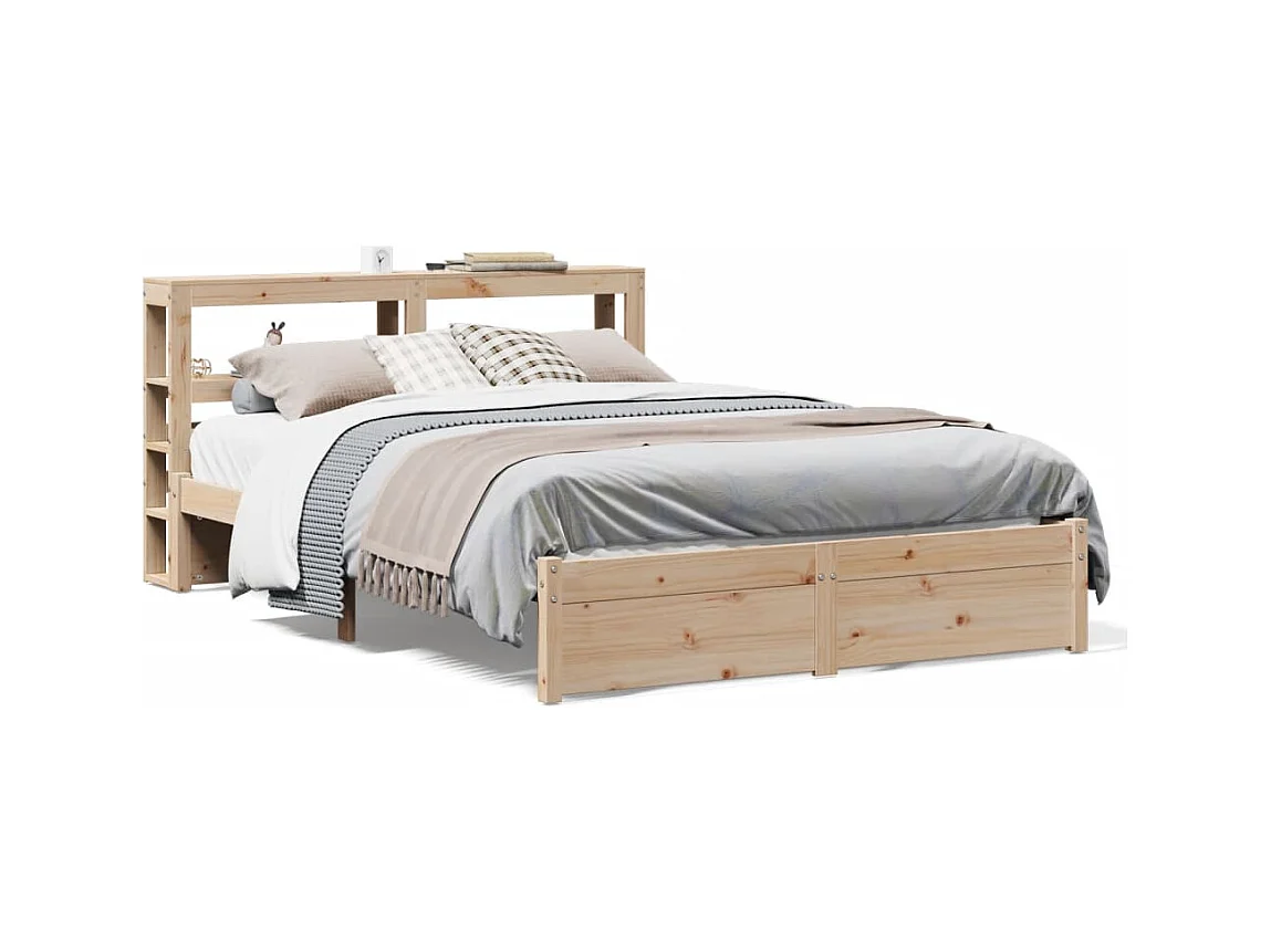 Letto per adulti | Letto matrimoniale | Giroletto con Testiera 160x200 cm in Legno Massello di Pino