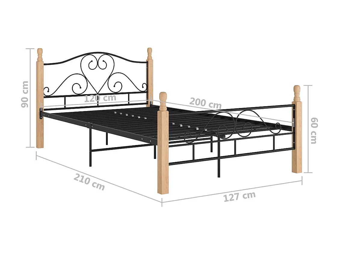 Lit simple | Lit adulte, enfant | Cadre de lit noir métal 120x200 cm