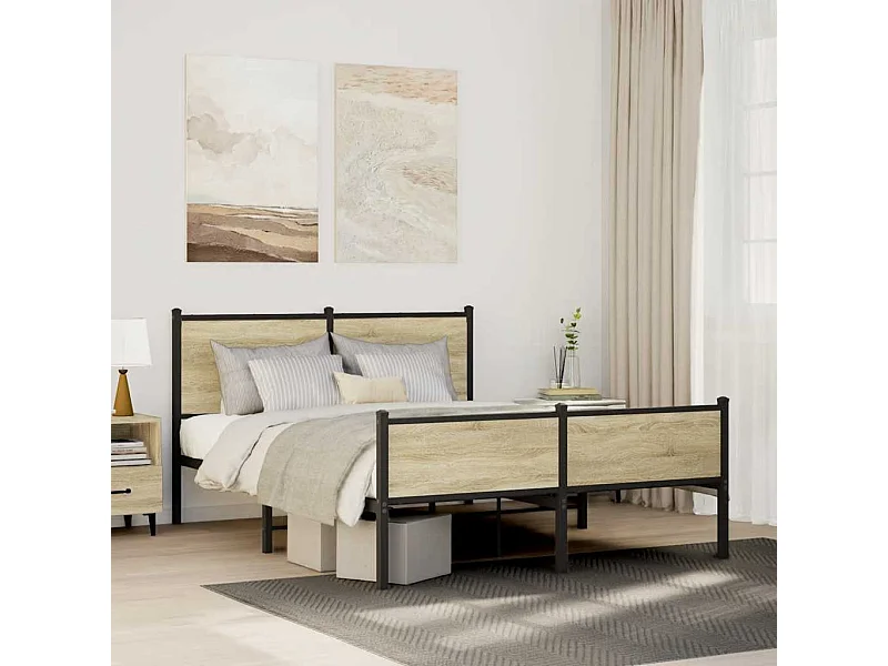 Letto per adulti | Letto matrimoniale | Giroletto senza Materaso in Metallo Rovere Sonoma 137x190 cm