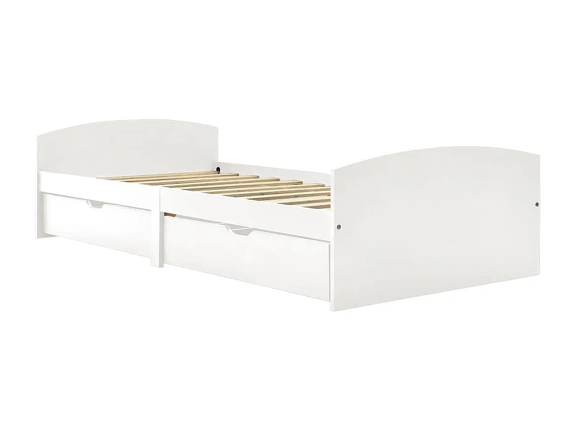 Lit simple | Lit adulte, enfant | Cadre de lit avec 2 tiroirs blanc 90x200 cm