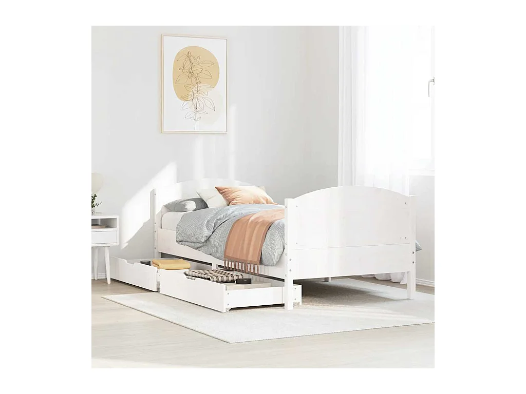 Letto per adulti | Letto singolo | Giroletto senza Materasso Bianco 100x200 cm Legno Massello Pino