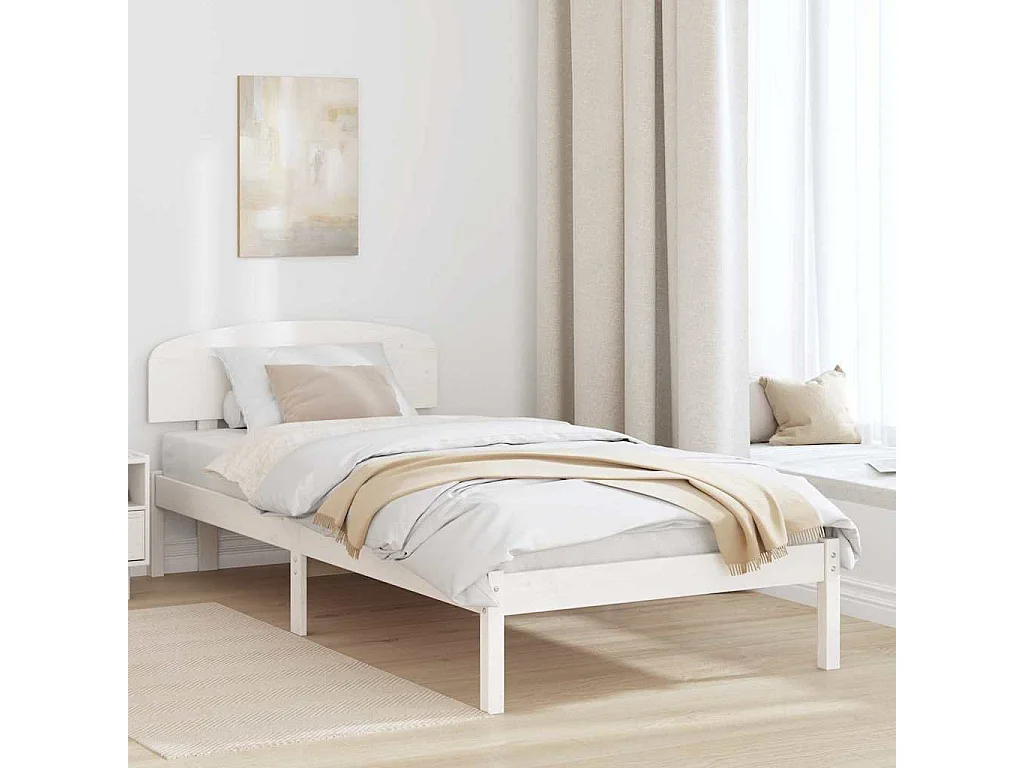 Letto singolo | Giroletto | Struttura del letto Bianco 100x200 cm Pino massello