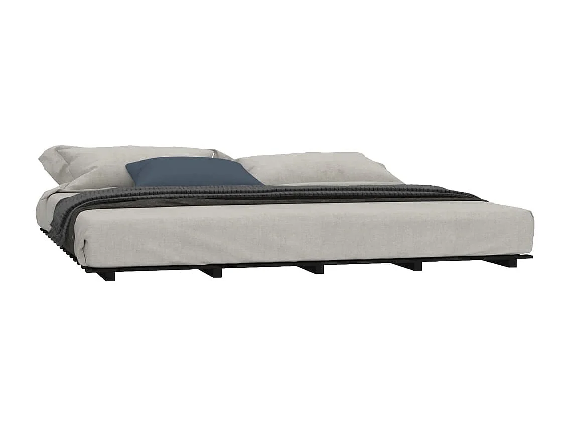 Lit double | Lit adulte | Cadre de lit noir 200x200 cm bois massif de pin