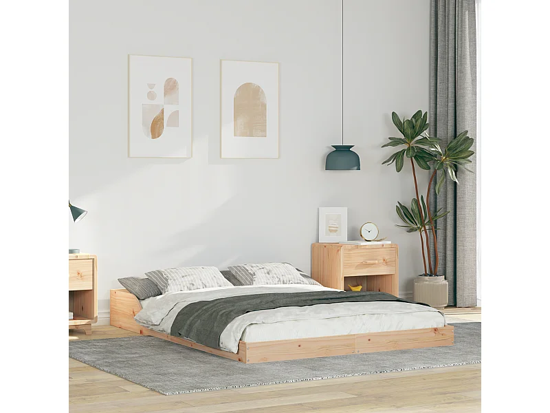 Lit double | Lit adulte | Cadre de lit Marron 140x190 cm Bois massif en pin