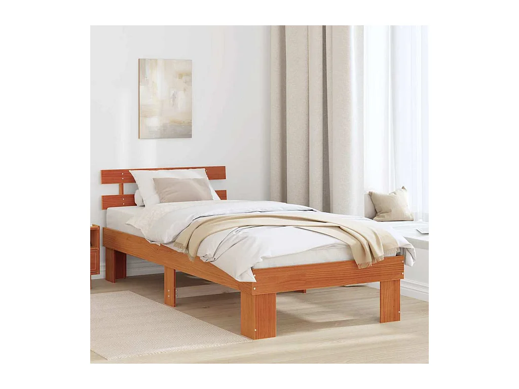 Lit simple | Lit adulte, enfant | Cadre de lit Marron 100x200 cm Bois de pin massif