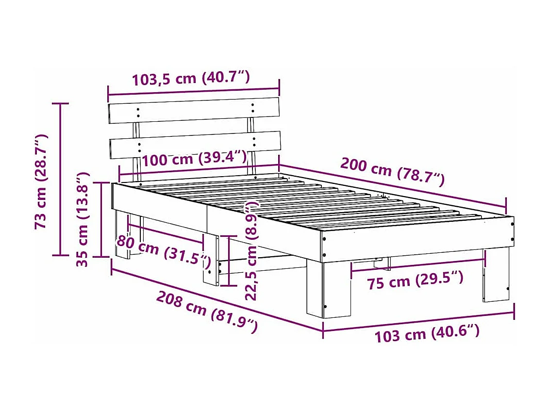 Lit simple | Lit adulte, enfant | Cadre de lit Marron 100x200 cm Bois de pin massif