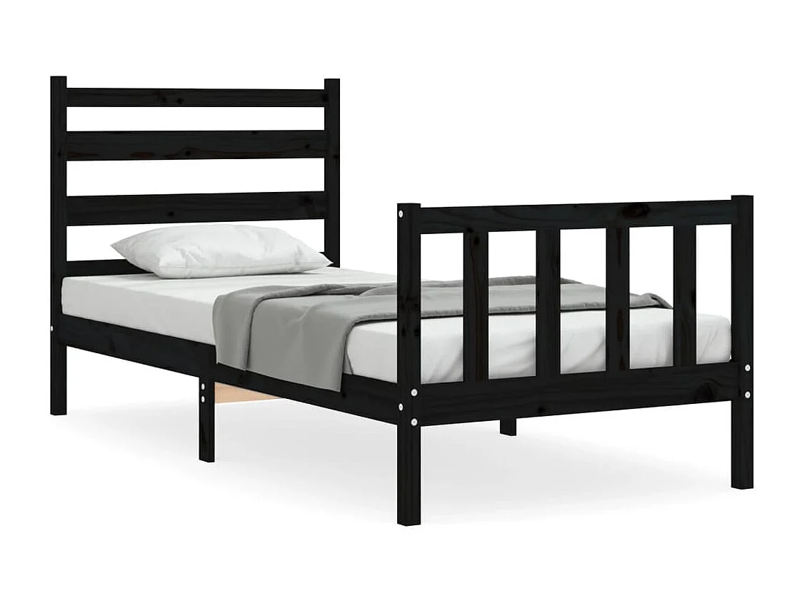 Lit simple | Lit adulte, enfant | Cadre de lit noir bois de pin massif 75x190 cm