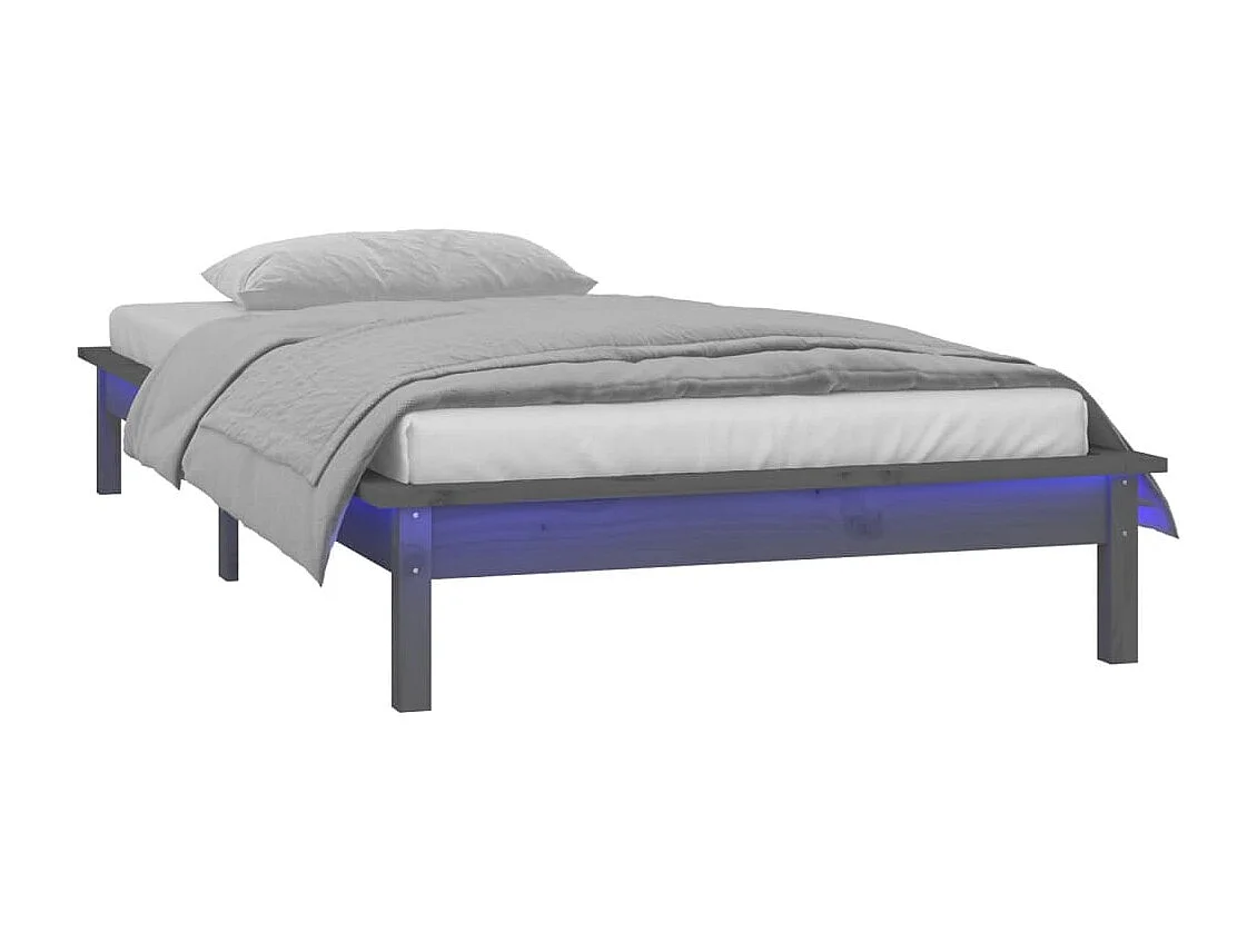 Lit simple | Lit adulte, enfant | Cadre de lit à LED gris 90x200 cm bois massif