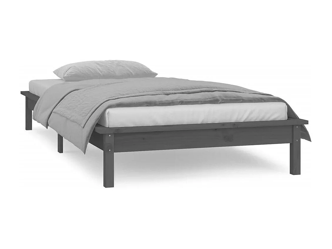 Lit simple | Lit adulte, enfant | Cadre de lit à LED gris 90x200 cm bois massif