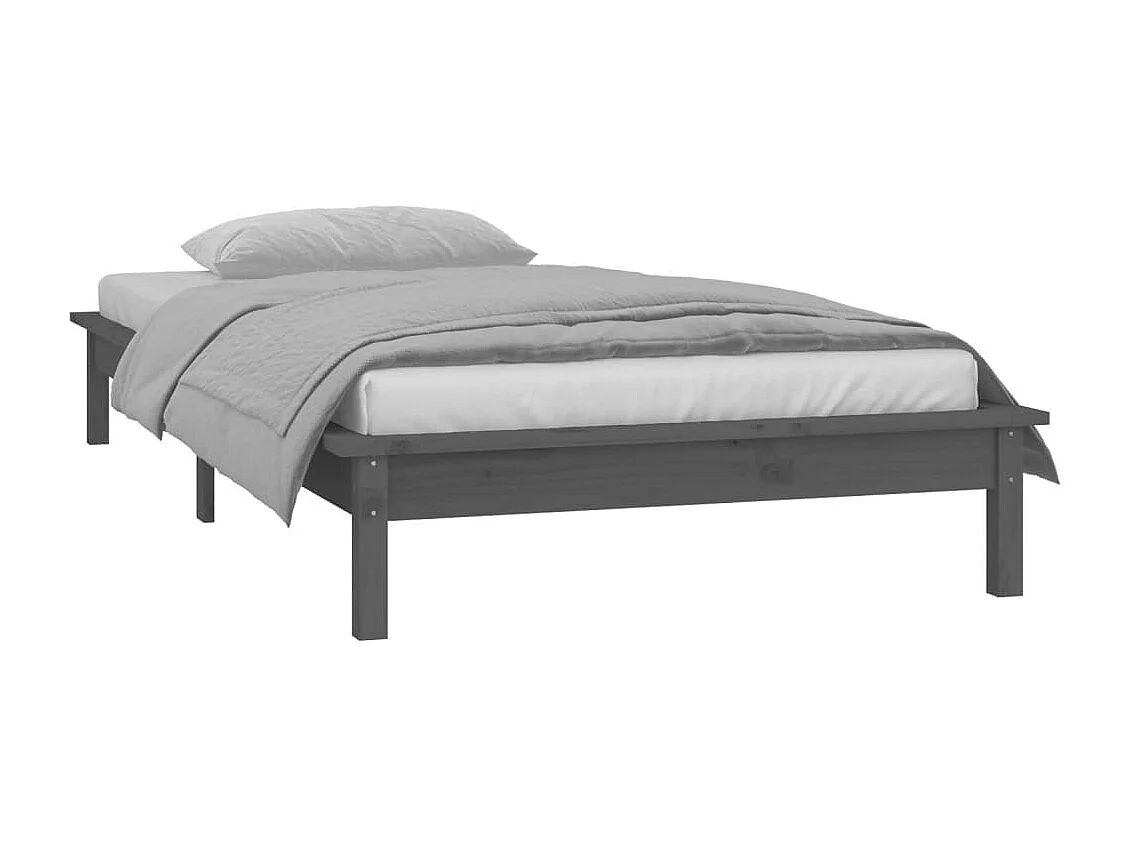 Lit simple | Lit adulte, enfant | Cadre de lit à LED gris 90x200 cm bois massif