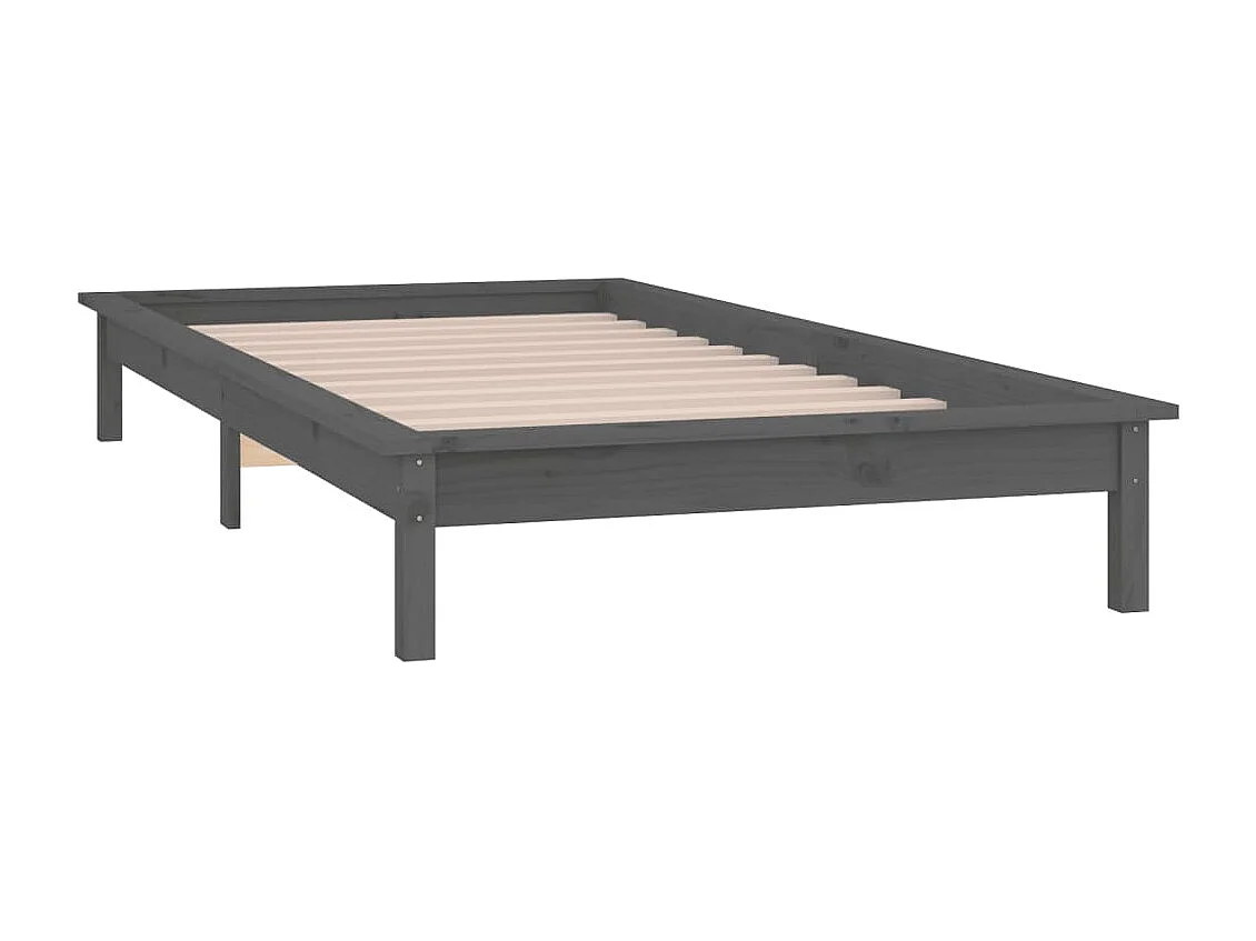 Lit simple | Lit adulte, enfant | Cadre de lit à LED gris 90x200 cm bois massif