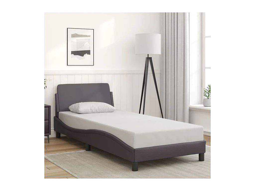 Lit simple | Lit adulte, enfant | Cadre de lit gris 80x200 cm similicuir