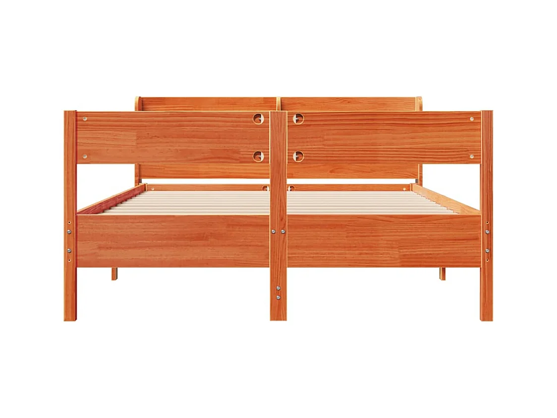 Lit double | Lit adulte | Cadre de lit cire marron 135x190cm bois pin massif