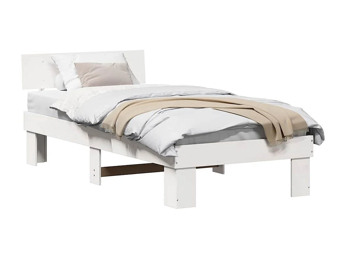 Lit simple | Lit adulte, enfant | Cadre de lit Blanc 75x190 cm Bois massif en pin