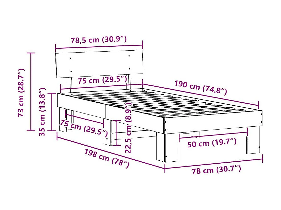 Lit simple | Lit adulte, enfant | Cadre de lit Blanc 75x190 cm Bois massif en pin