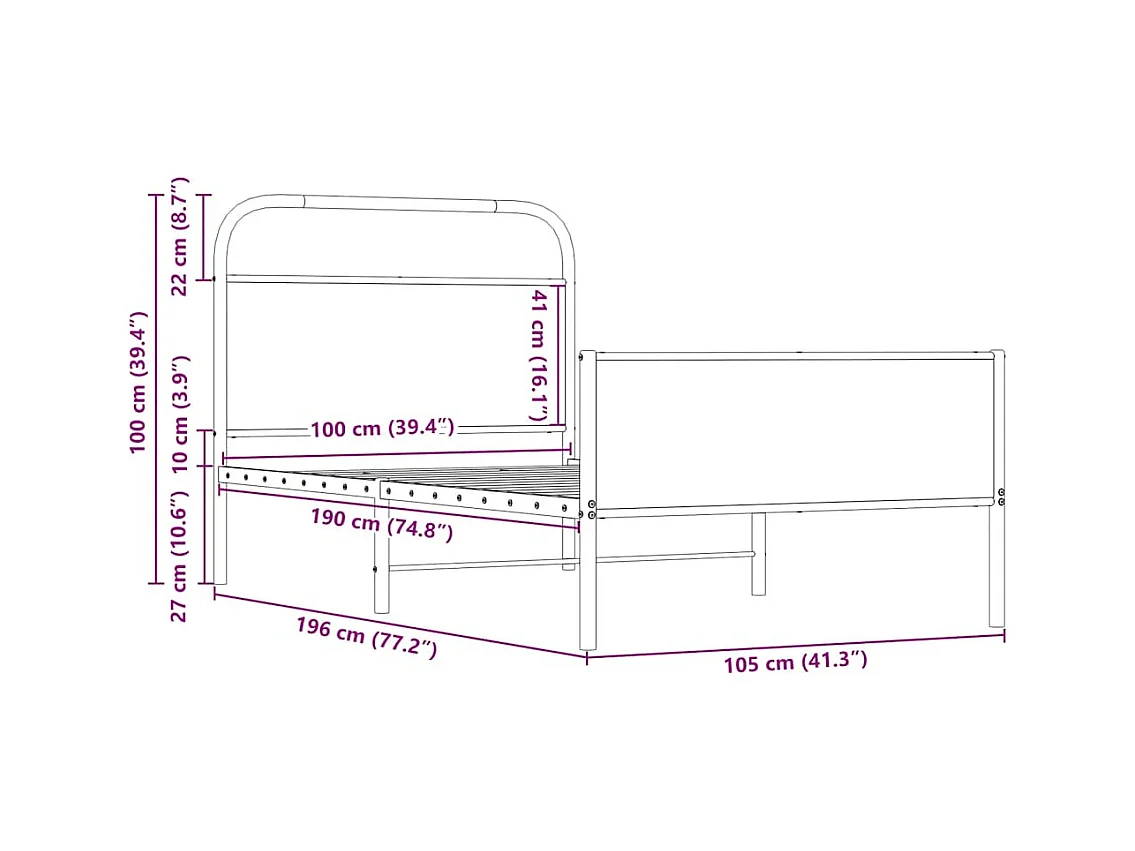 Letto per adulti | Letto singolo | Giroletto senza Materasso Rovere Sonoma 100x190cm in Truciolato