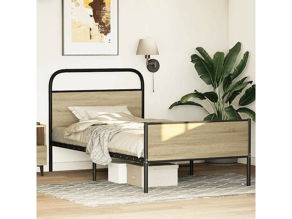 Letto per adulti | Letto singolo | Giroletto senza Materasso Rovere Sonoma 100x190cm in Truciolato