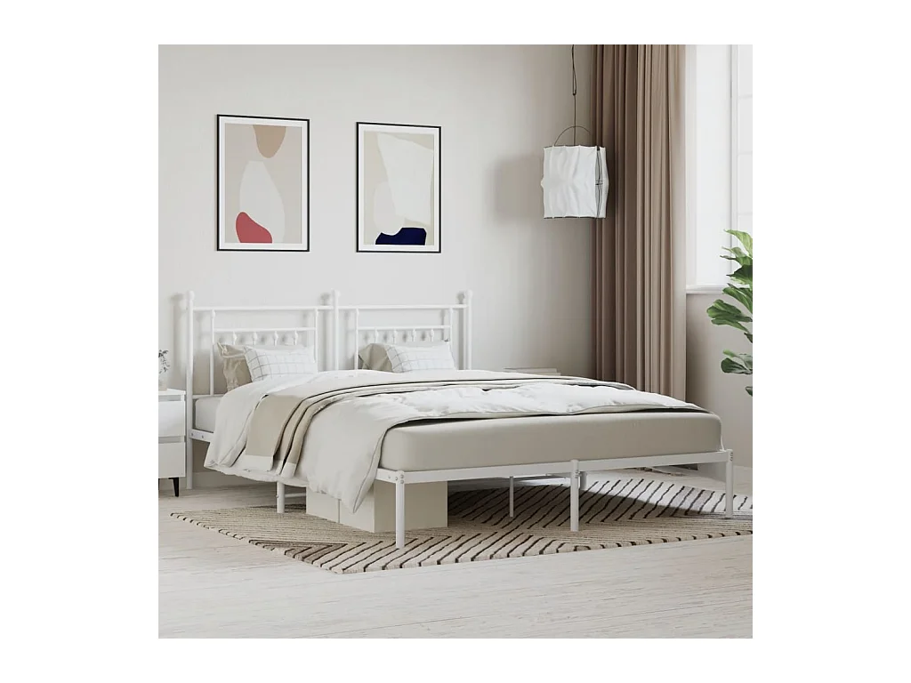 Lit double | Lit adulte | Cadre de lit métal et tête de lit blanc 160x200 cm