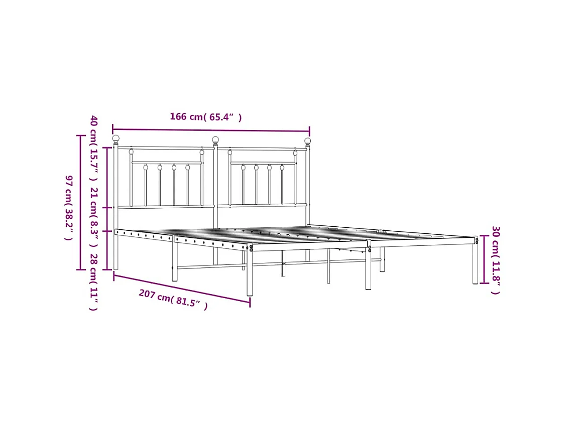 Lit double | Lit adulte | Cadre de lit métal et tête de lit blanc 160x200 cm
