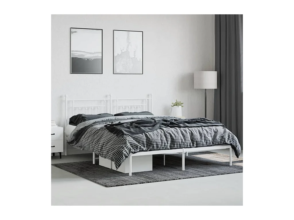 Lit double | Lit adulte | Cadre de lit métal et tête de lit blanc 160x200 cm
