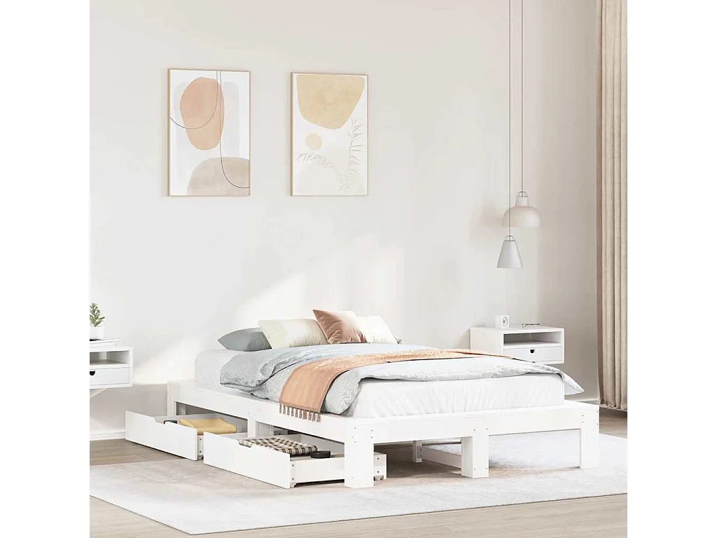 Lit simple | Lit adulte, enfant | Cadre de lit blanc 120x190 cm bois de pin massif