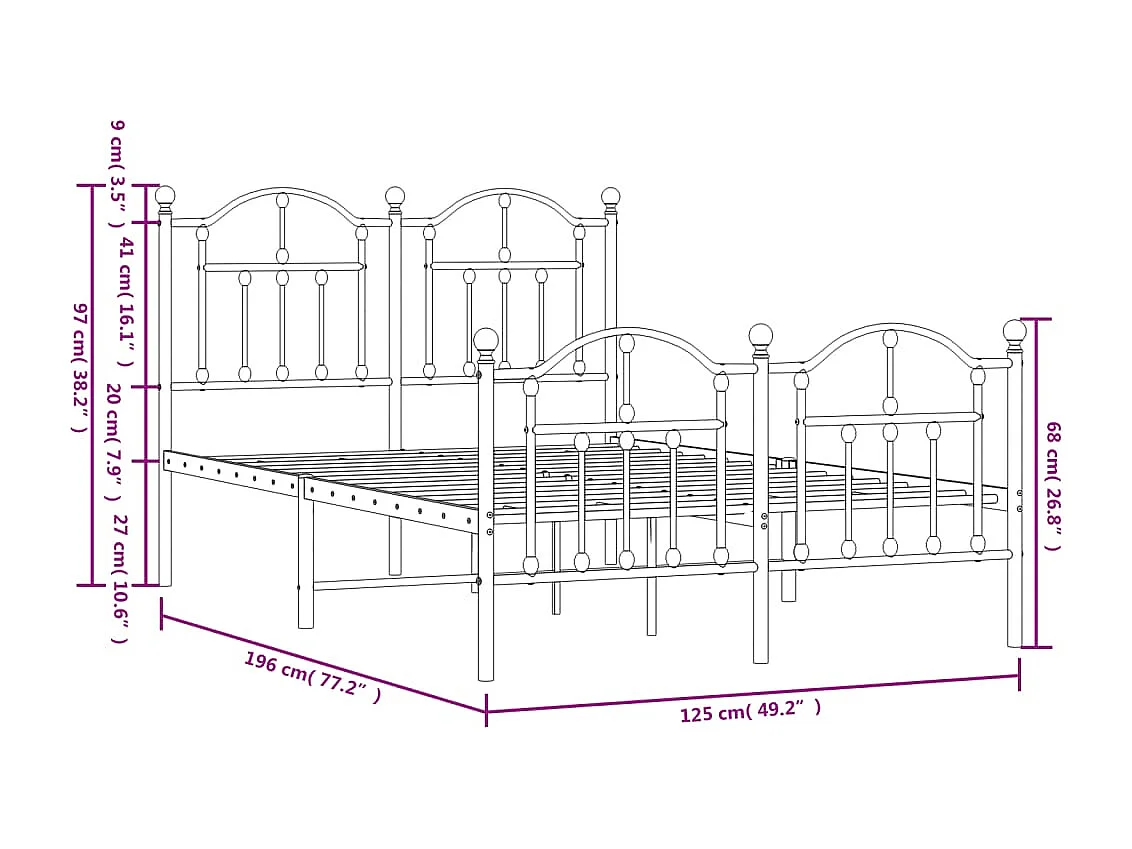 Lit simple | Lit adulte, enfant | Cadre de lit métal avec pied de lit noir 120x190cm