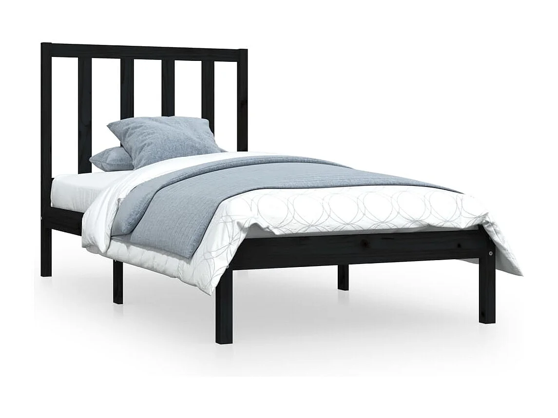 Lit simple | Lit adulte, enfant | Cadre de lit noir bois de pin massif 75x190 cm